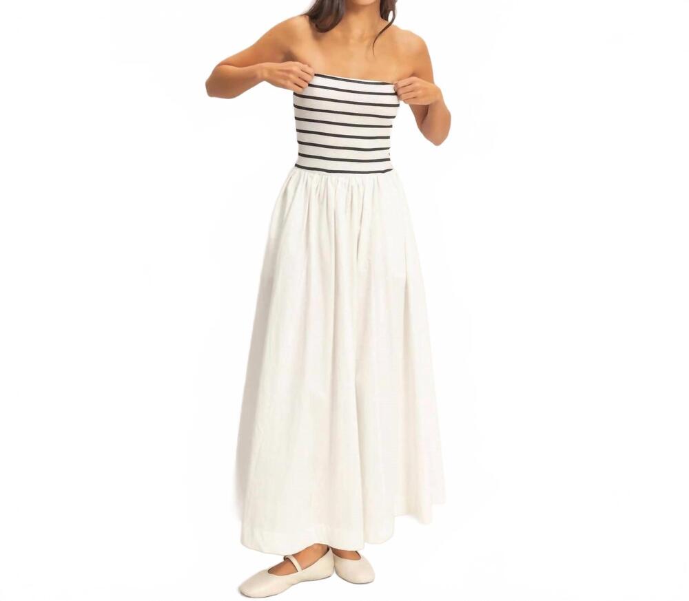 NEW HYFVE striped strapless flowy dress in white